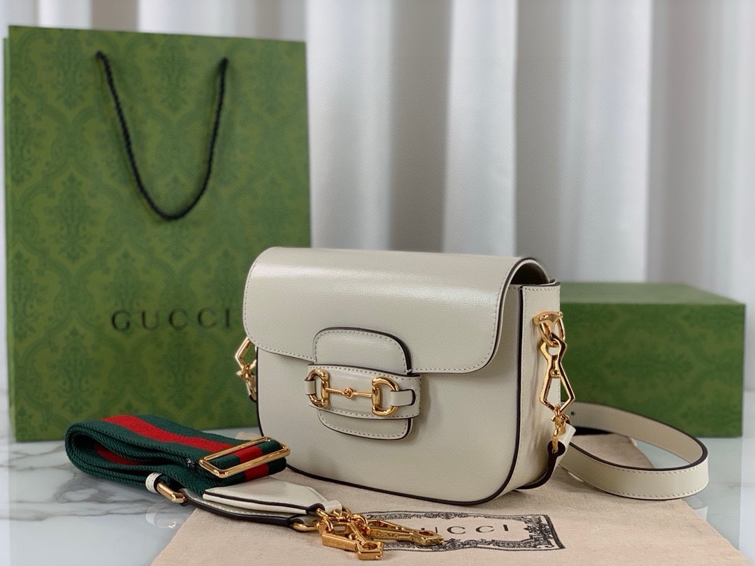 Gucci Horsebit 1955 Series Saddle Bag Mini Handbag White Leather